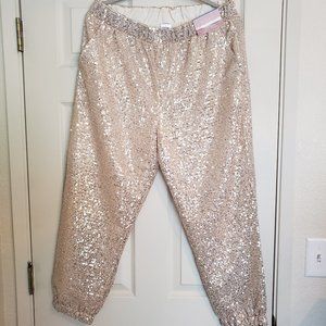 NWT Serra Sequined Jogger Pants (Blush - gold/pink), Lined, Size L